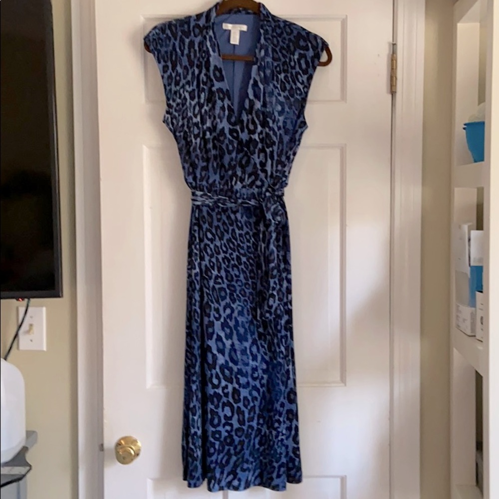 Blue leopard print a line dress. Size 6.